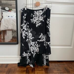 Floral Black and White Midi Skirt